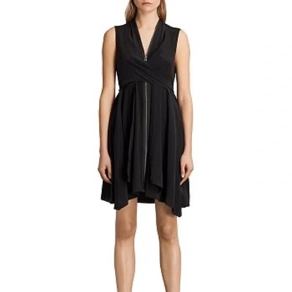 All Saints Jayda Silk Front Zip Dress